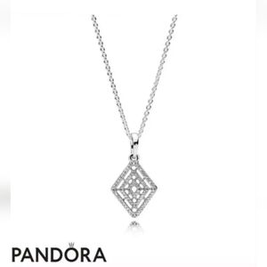Authentic PANDORA Geometric Lines Pendant Necklace .925 ALE #396209CZ-60